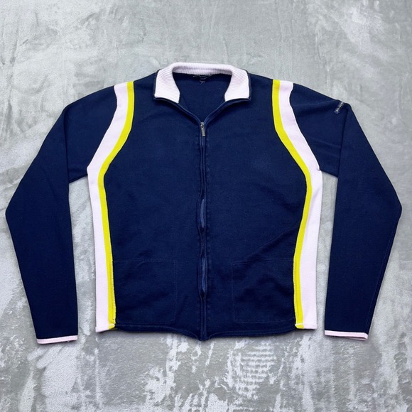 Burberry Golf Jacket Full Zip Navy Blue Track Athletic Striped Cardigan Sz S - Picture 1 of 10